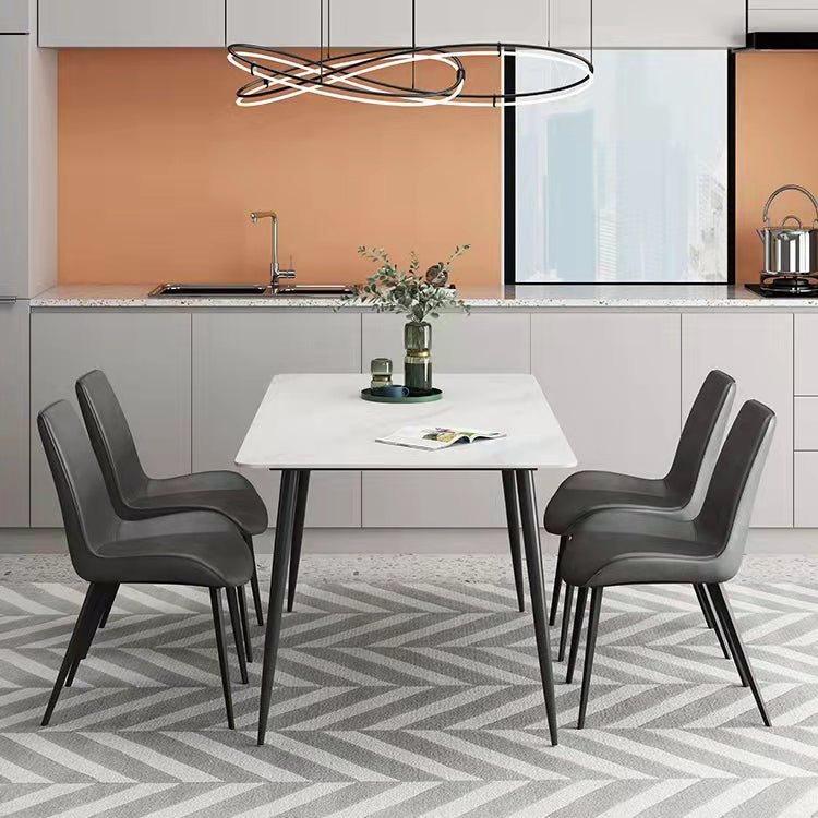 Metal Contemporary Rectangle Dining Table White Sintered Stone Top Table for Dining Room