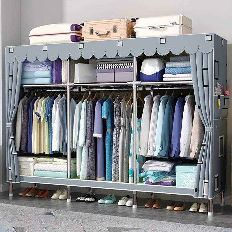 Contemporary Style Wardrobe Cabinet Steel Frame Wardrobe Armoire for Bedroom