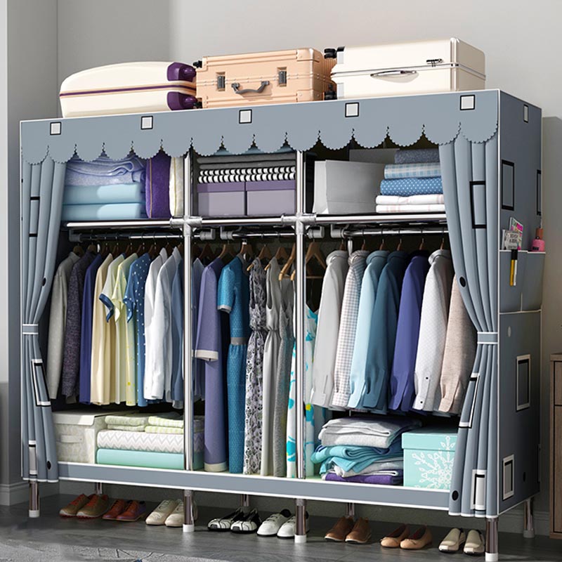 Contemporary Style Wardrobe Cabinet Steel Frame Wardrobe Armoire for Bedroom