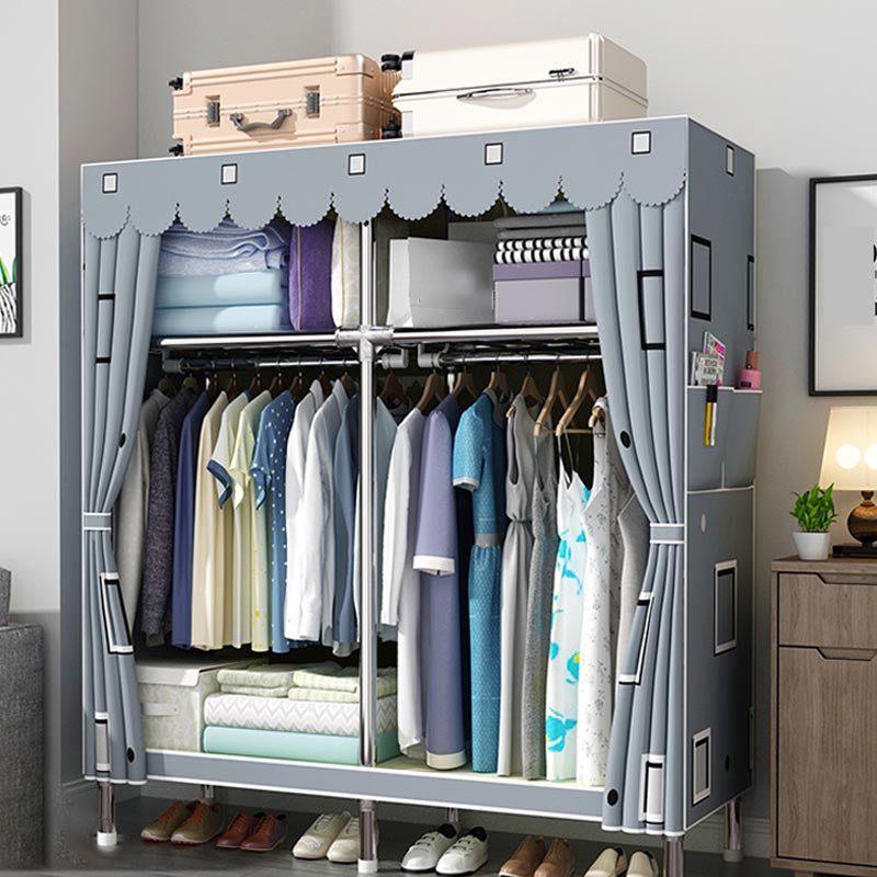 Contemporary Style Wardrobe Cabinet Steel Frame Wardrobe Armoire for Bedroom