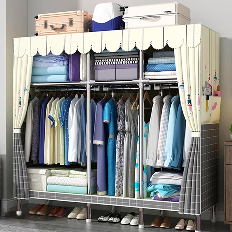 Contemporary Style Wardrobe Cabinet Steel Frame Wardrobe Armoire for Bedroom