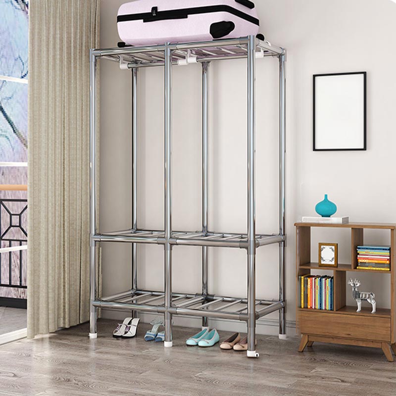 Contemporary Style Wardrobe Cabinet Steel Frame Wardrobe Armoire for Bedroom