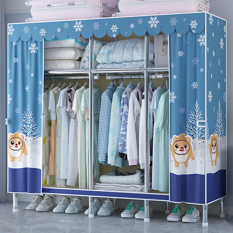 Contemporary Style Wardrobe Cabinet Steel Frame Wardrobe Armoire for Bedroom