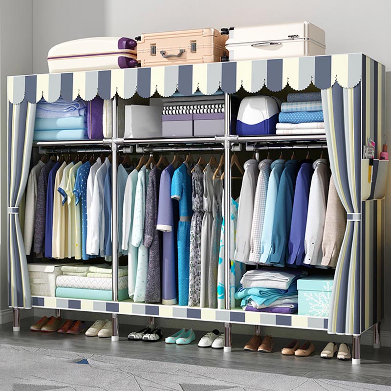 Contemporary Style Wardrobe Cabinet Steel Frame Wardrobe Armoire for Bedroom