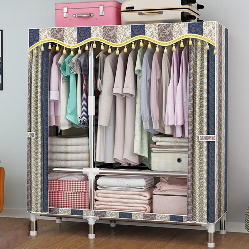 Contemporary Style Wardrobe Cabinet Steel Frame Wardrobe Armoire for Bedroom