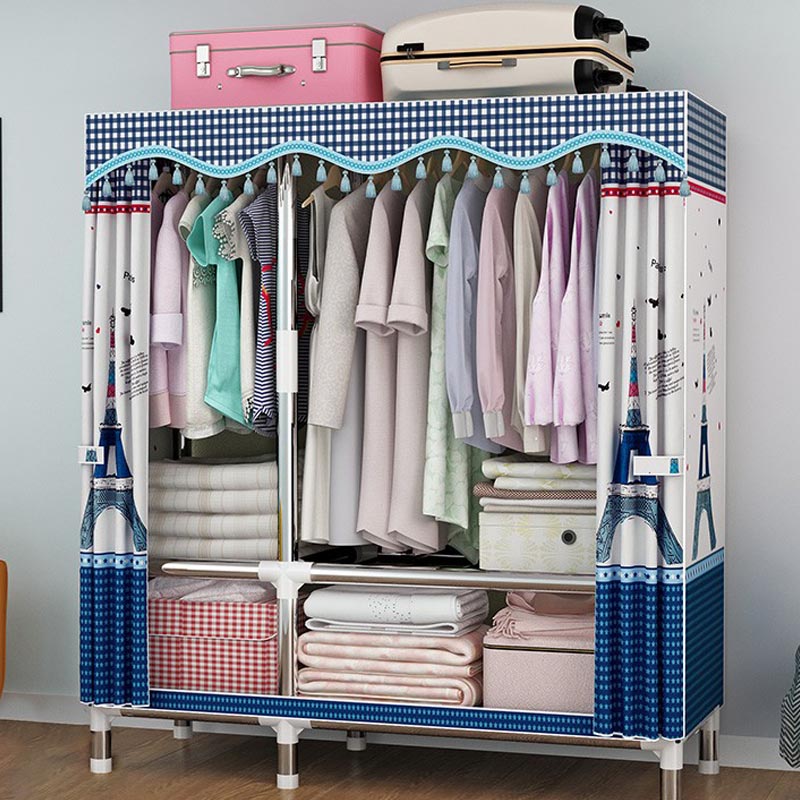 Contemporary Style Wardrobe Cabinet Steel Frame Wardrobe Armoire for Bedroom