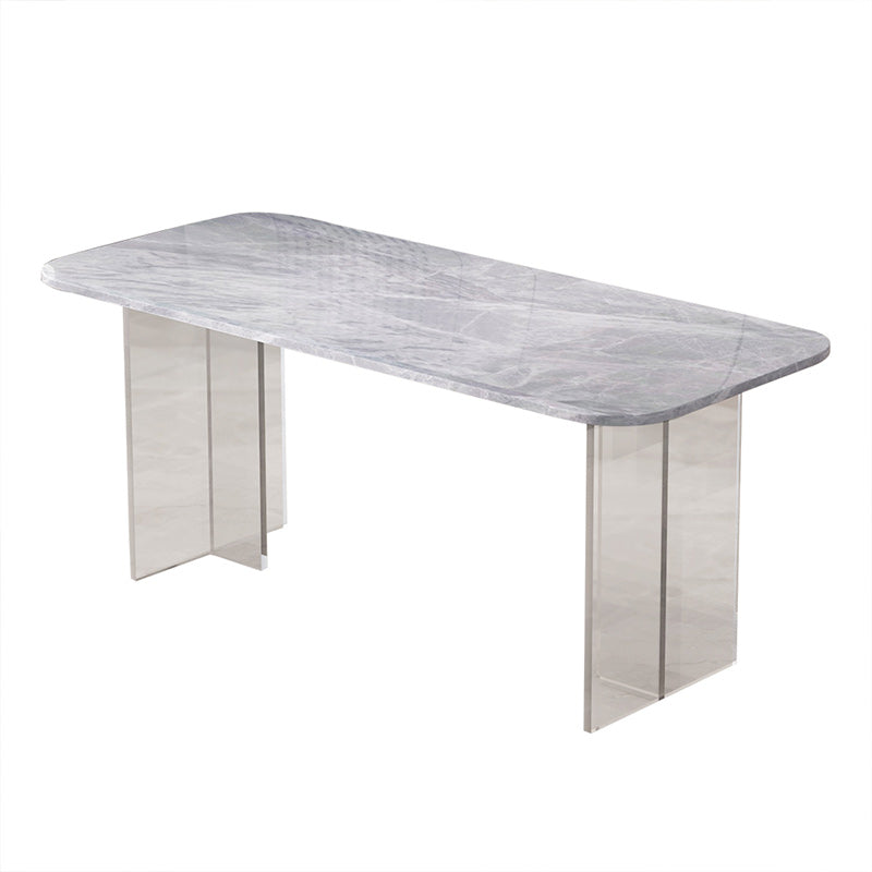 Rectangle Acrylic Base Dining Table Modern Stone Double Pedestal Table