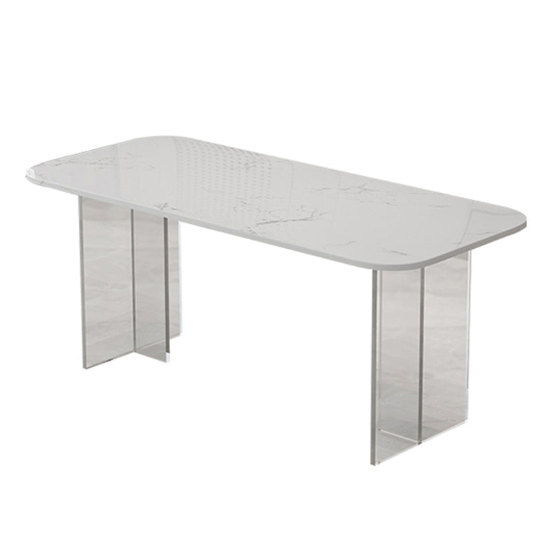 Rectangle Acrylic Base Dining Table Modern Stone Double Pedestal Table