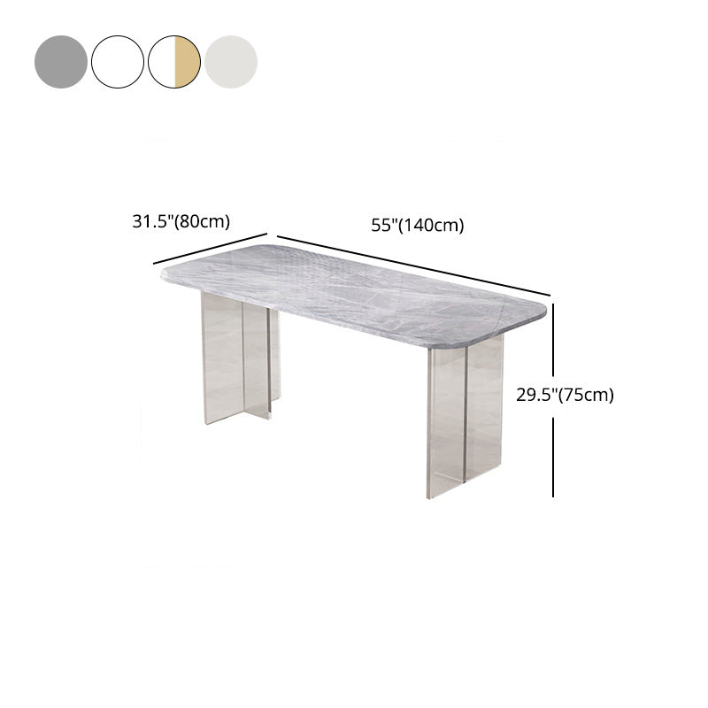 Rectangle Acrylic Base Dining Table Modern Stone Double Pedestal Table