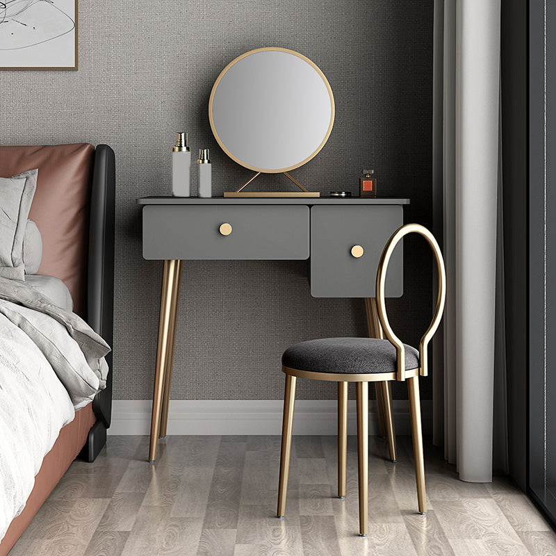 Glam Wooden/Metal Make-up Vanity with Drawer in Grey for Bedroom