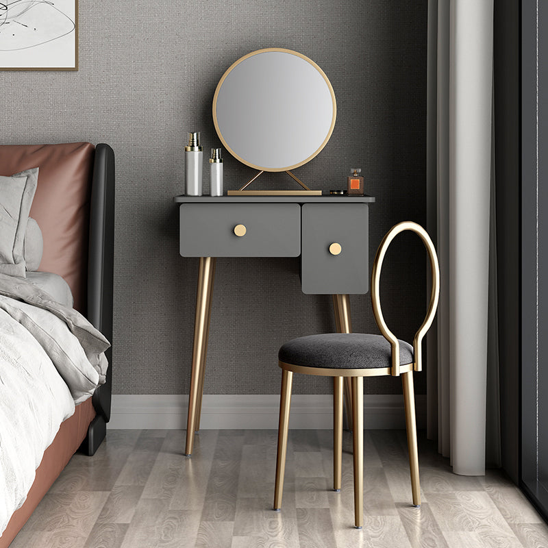 Glam Wooden/Metal Make-up Vanity with Drawer in Grey for Bedroom