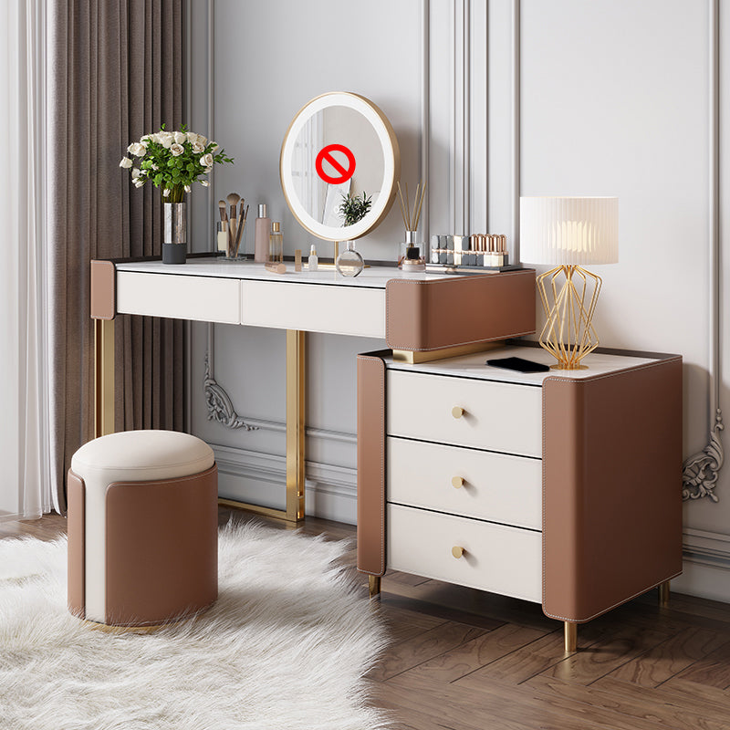 White Slate Vanity Set Metal Table Legs with 2/5 Drawers Dresser