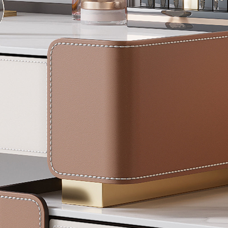 White Slate Vanity Set Metal Table Legs with 2/5 Drawers Dresser