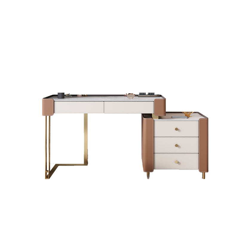 White Slate Vanity Set Metal Table Legs with 2/5 Drawers Dresser