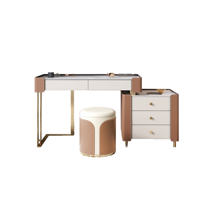 White Slate Vanity Set Metal Table Legs with 2/5 Drawers Dresser