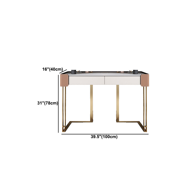 White Slate Vanity Set Metal Table Legs with 2/5 Drawers Dresser