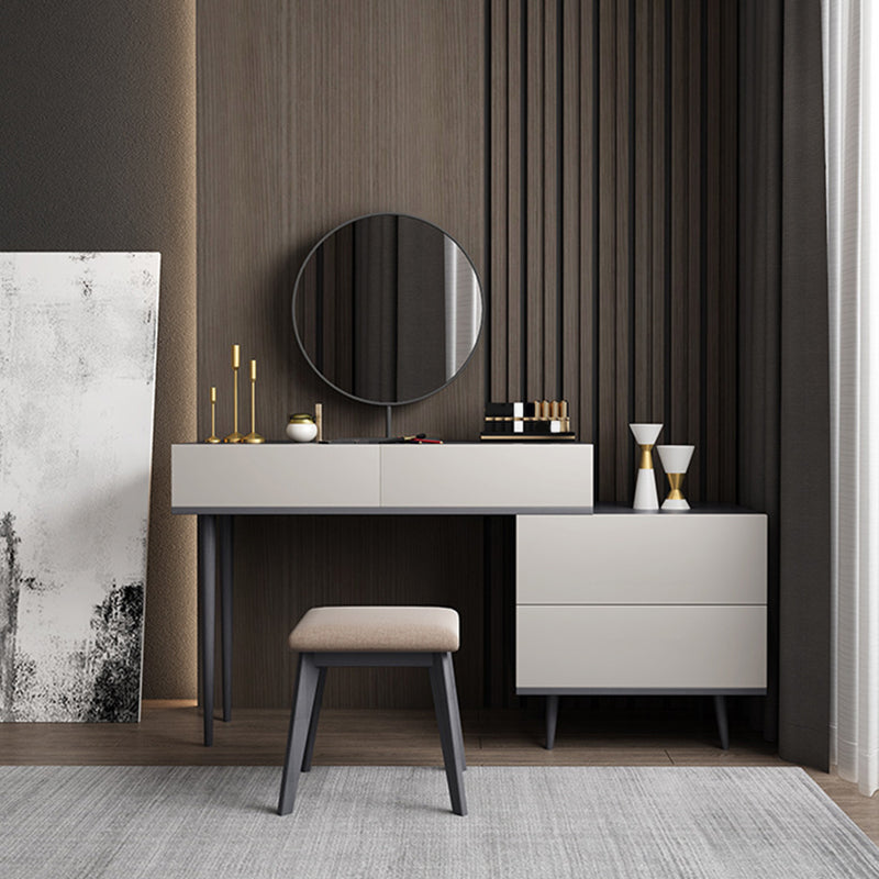 Modern Style White Wood-based Material Countertop Black Base with 4 Drawer Dresser