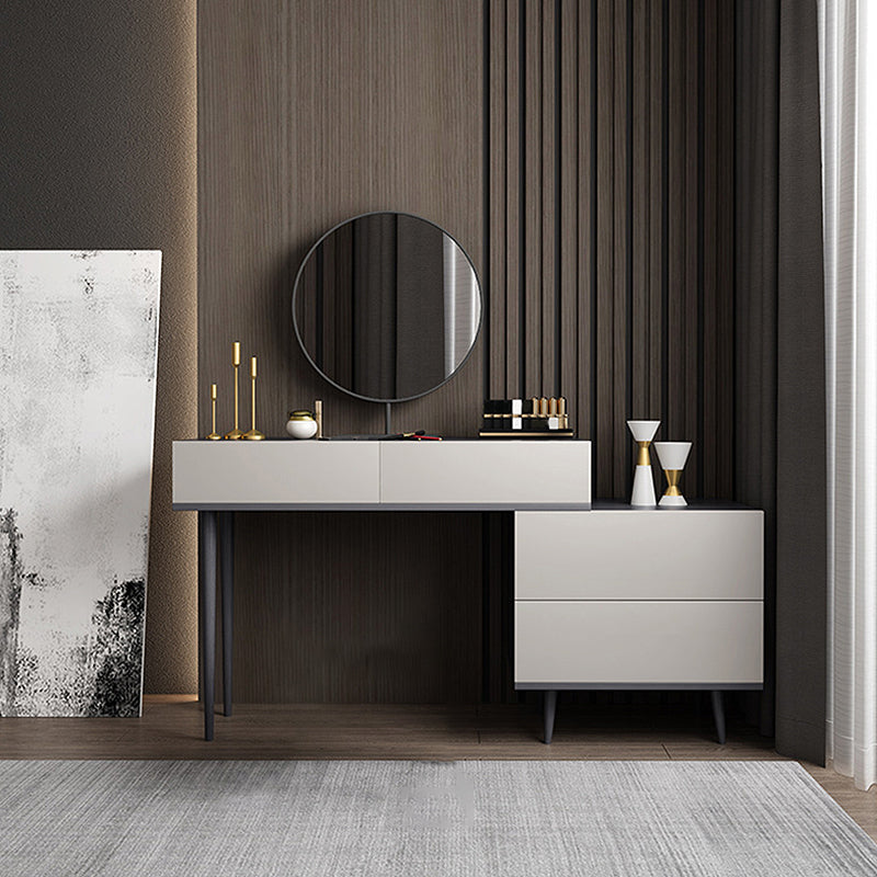 Modern Style White Wood-based Material Countertop Black Base with 4 Drawer Dresser