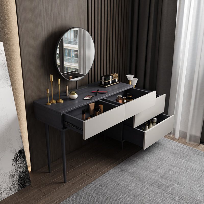 Modern Style White Wood-based Material Countertop Black Base with 4 Drawer Dresser