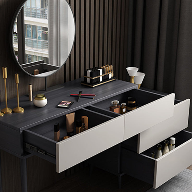 Modern Style White Wood-based Material Countertop Black Base with 4 Drawer Dresser