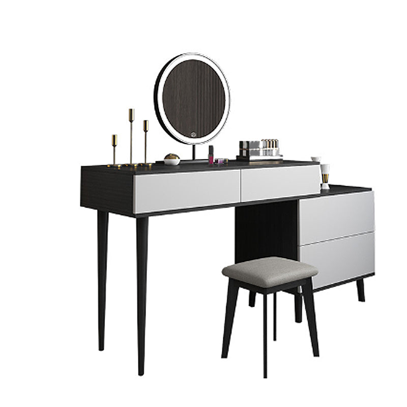 Modern Style White Wood-based Material Countertop Black Base with 4 Drawer Dresser