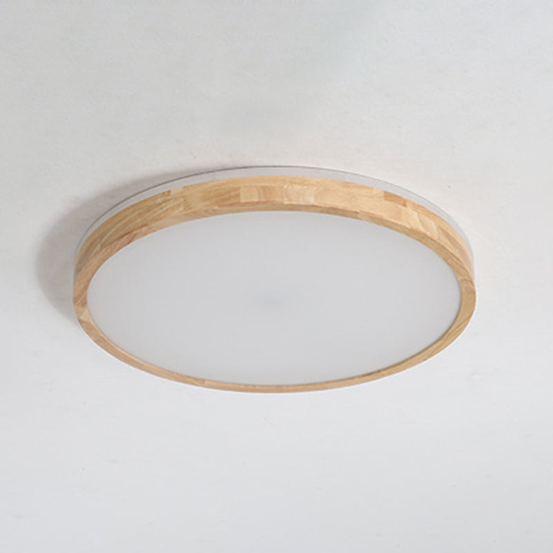 Minimalism Round Flush Mount Light Wood LED Ceiling Light for Bedroom