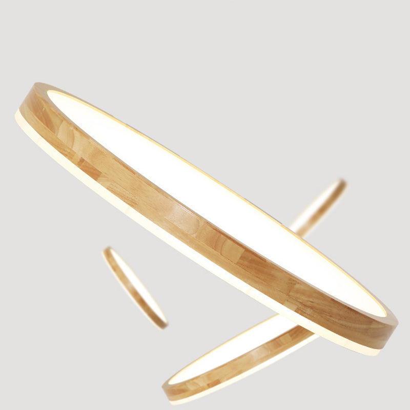 Minimalism Round Flush Mount Light Wood LED Ceiling Light for Bedroom