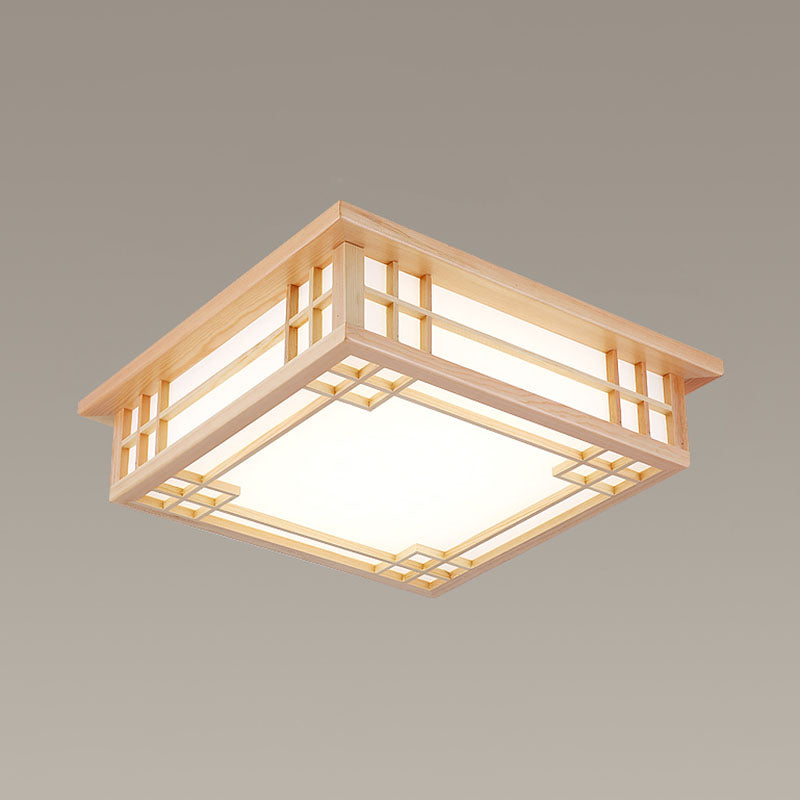 Modern Flush Mount Square LED Ceiling Light with Wood for Bedroom