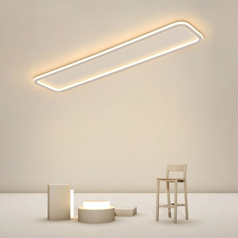 White Metal Ceiling Light Linear Shape Flush Mount with Silicone Shade for Living Room