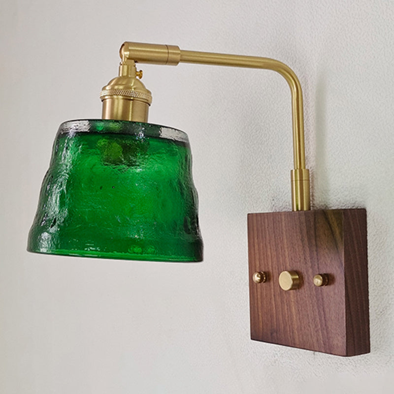 Modern Wood Wall Sconce Geometric Shape Wall Light with Glass Shade for Bedroom