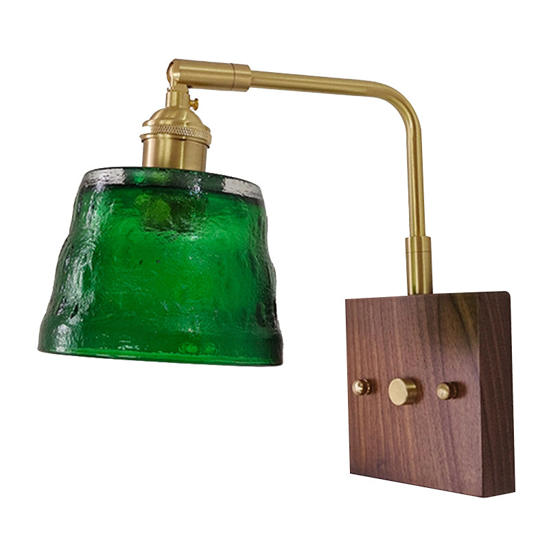 Modern Wood Wall Sconce Geometric Shape Wall Light with Glass Shade for Bedroom