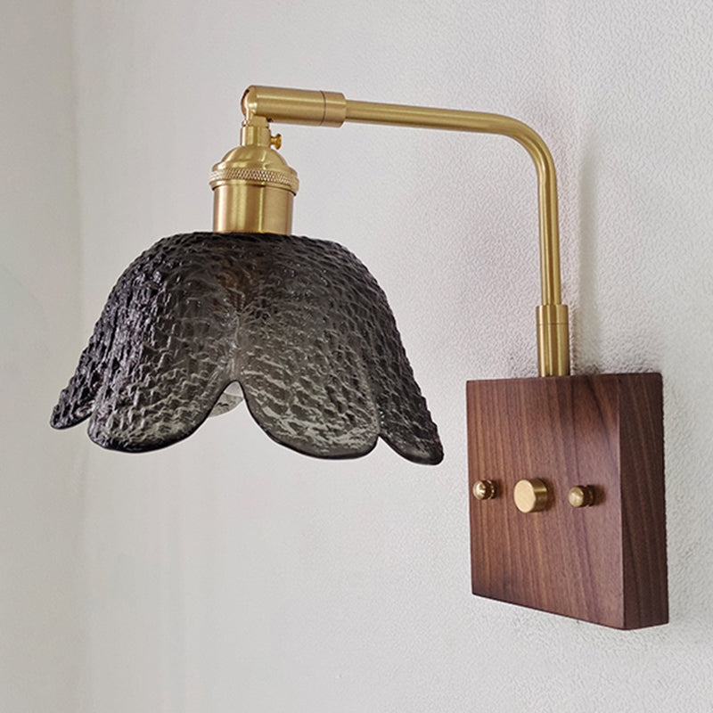 Modern Wood Wall Sconce Geometric Shape Wall Light with Glass Shade for Bedroom
