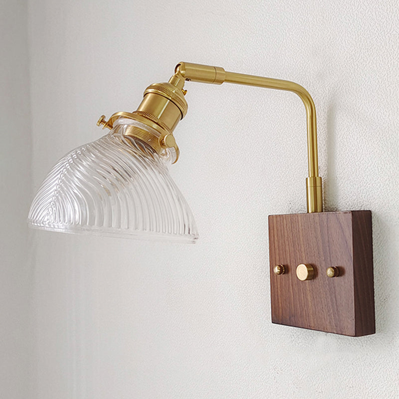 Modern Wood Wall Sconce Geometric Shape Wall Light with Glass Shade for Bedroom