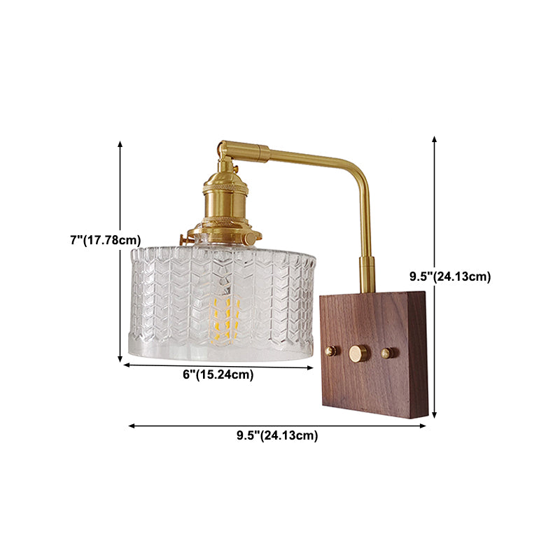 Modern Wood Wall Sconce Geometric Shape Wall Light with Glass Shade for Bedroom