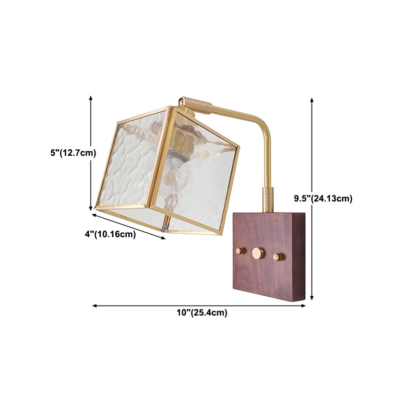 Modern Wood Wall Sconce Geometric Shape Wall Light with Glass Shade for Bedroom