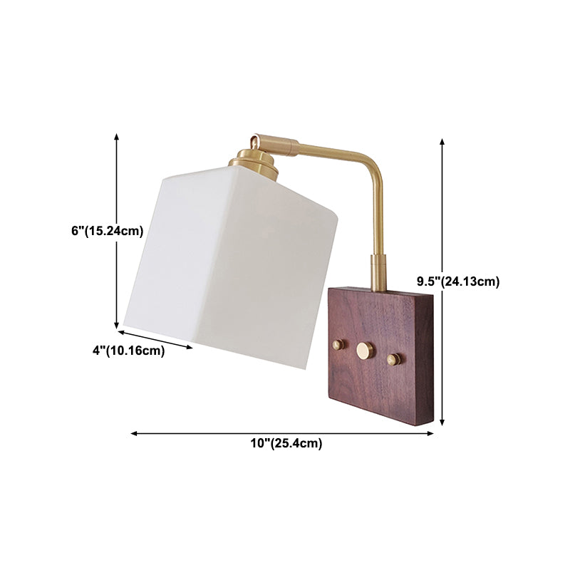 Modern Wood Wall Sconce Geometric Shape Wall Light with Glass Shade for Bedroom