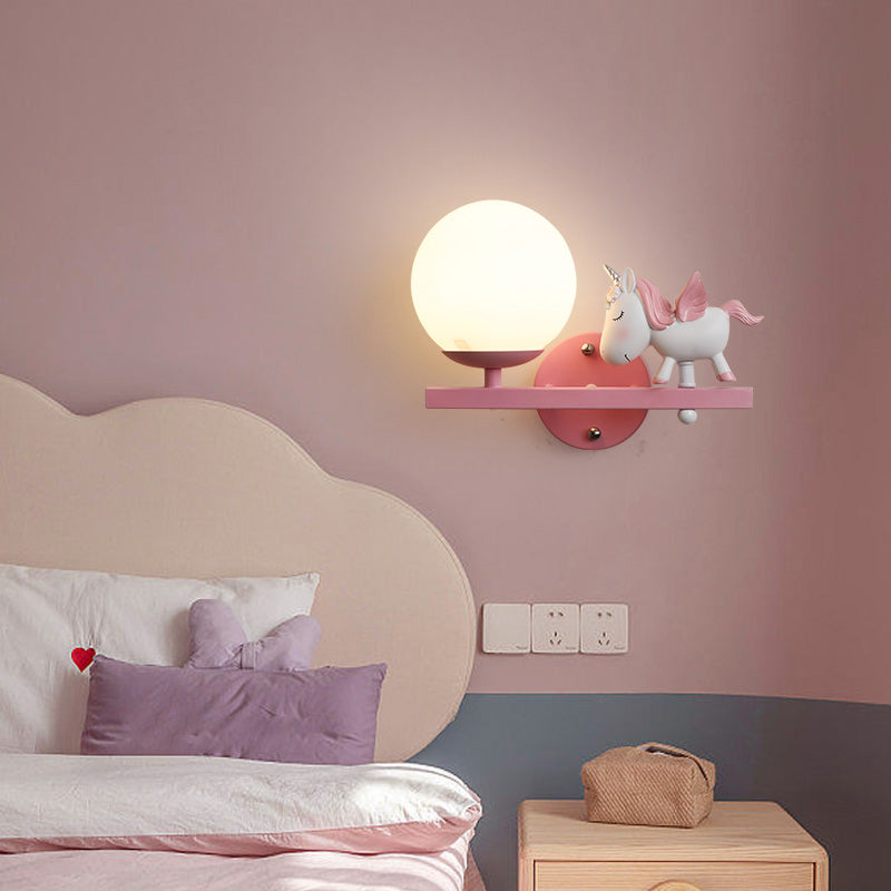 Modern Metal Wall Sconce Ball Shape Wall Light with Glass Shade for Bedroom