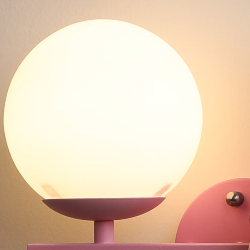 Modern Metal Wall Sconce Ball Shape Wall Light with Glass Shade for Bedroom