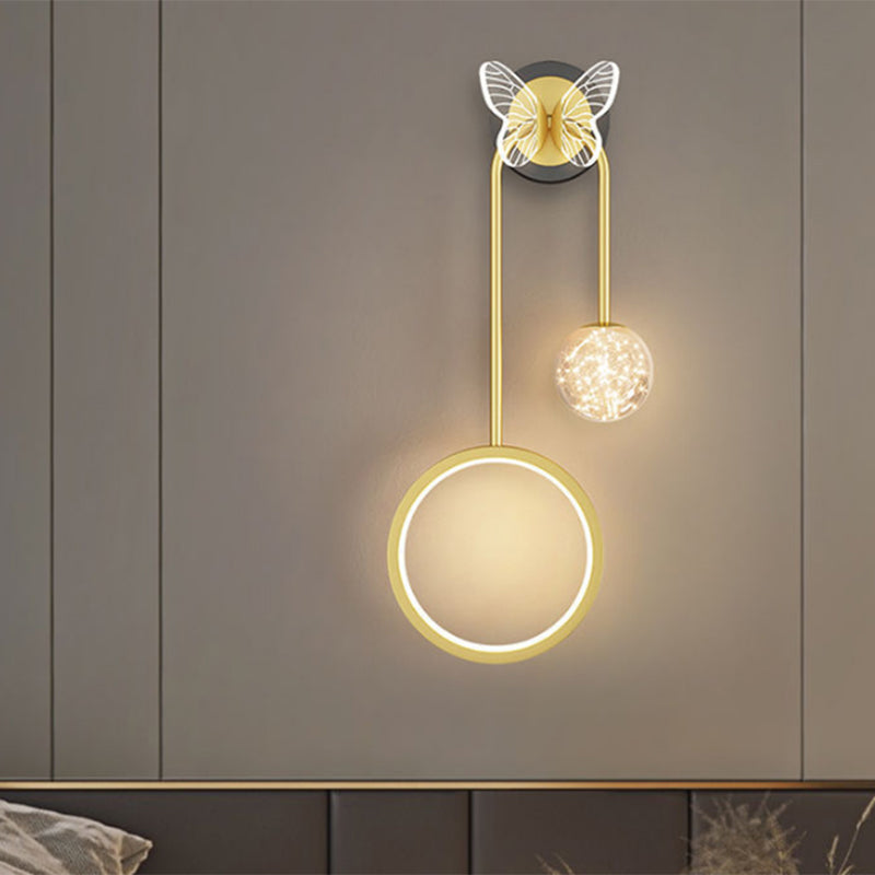 Light Luxury Iron Wall Light Geometry LED Wall Lamp with Glass Shade for Bedroom