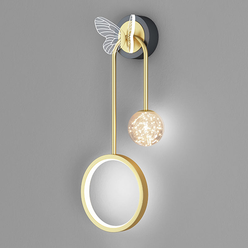 Light Luxury Iron Wall Light Geometry LED Wall Lamp with Glass Shade for Bedroom