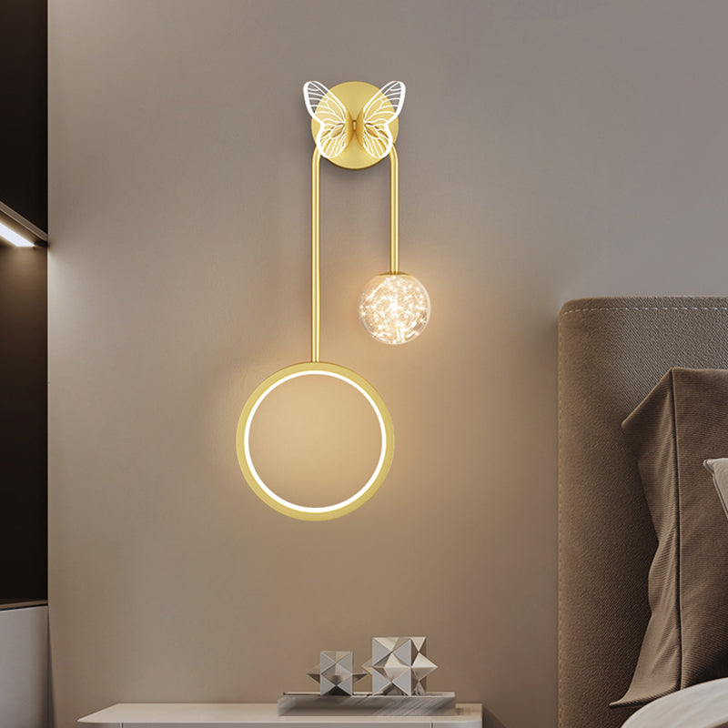 Light Luxury Iron Wall Light Geometry LED Wall Lamp with Glass Shade for Bedroom