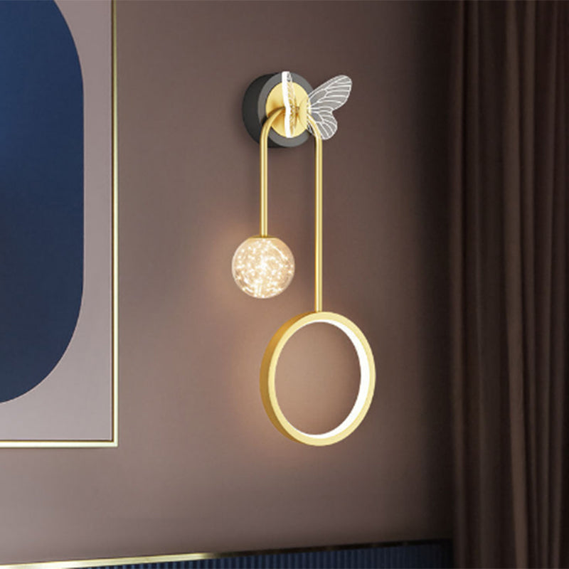 Light Luxury Iron Wall Light Geometry LED Wall Lamp with Glass Shade for Bedroom