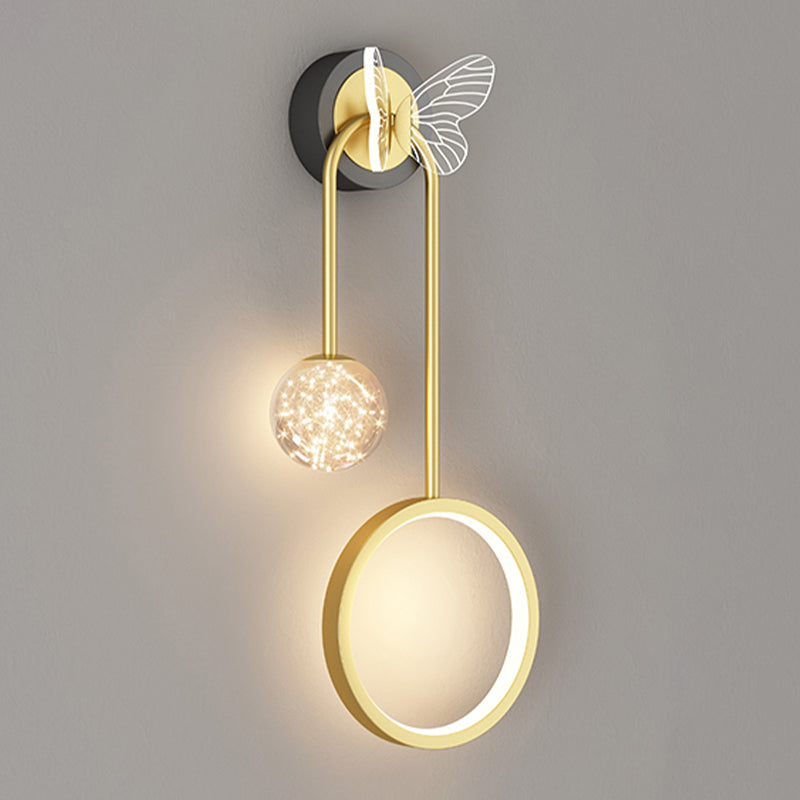 Light Luxury Iron Wall Light Geometry LED Wall Lamp with Glass Shade for Bedroom