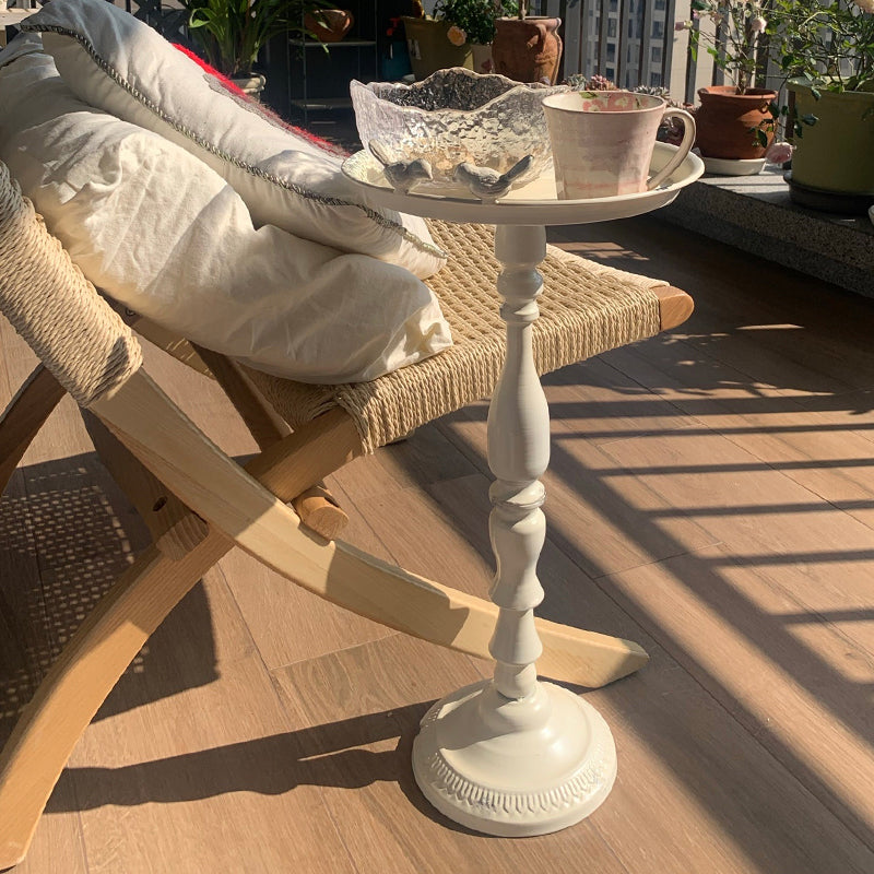 Round Mental Tray Top Side Table Pedestal Distressed End Table