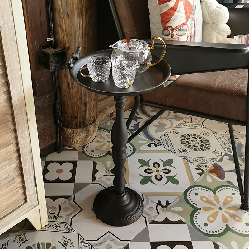 Round Mental Tray Top Side Table Pedestal Distressed End Table