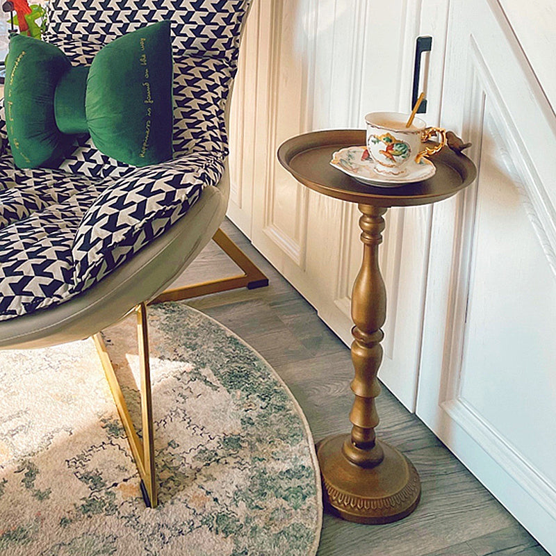 Round Mental Tray Top Side Table Pedestal Distressed End Table