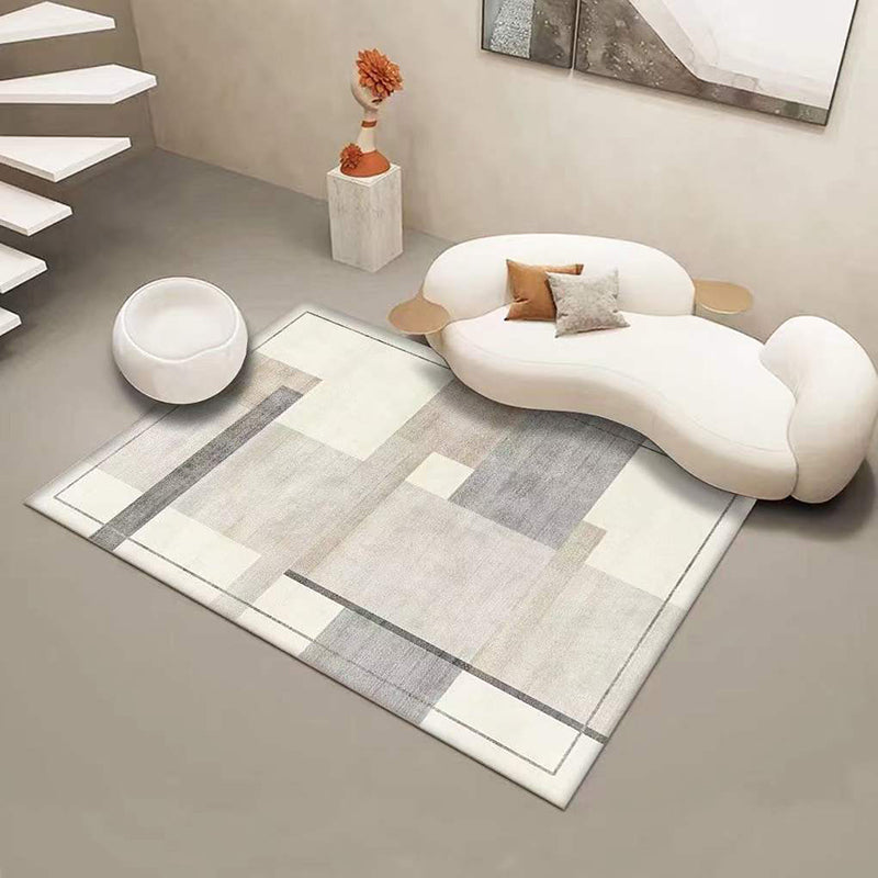 Light Grey Modern Rug Polyester Stripe Rug Washable Indoor Rug for Living Room