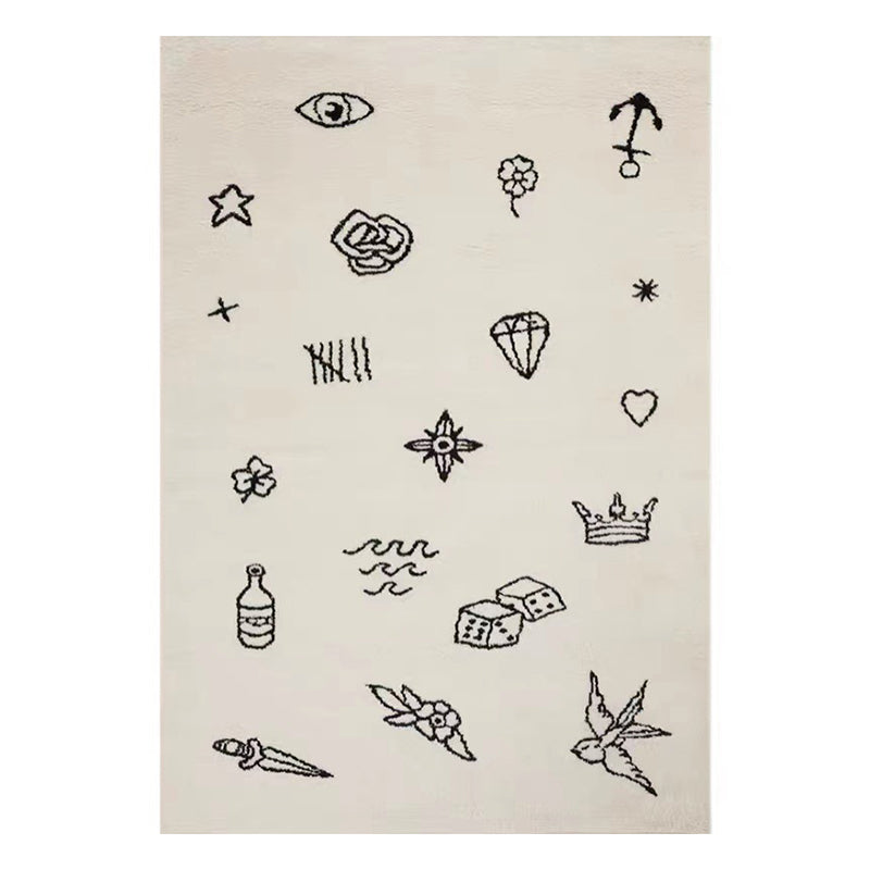 Simple Graffiti Print Rug Polyester Indoor Carpet Non-Slip Backing Carpet for Living Room