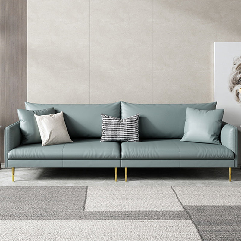 Stationary Leather Sofa Square Arm Standard Glam Settee for Living Room