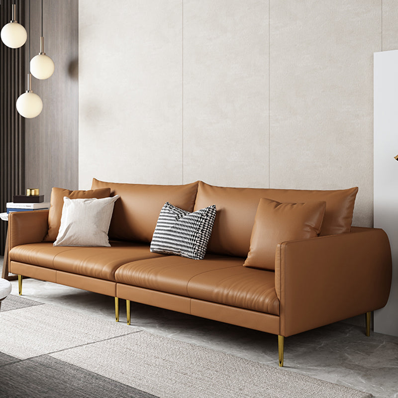 Stationary Leather Sofa Square Arm Standard Glam Settee for Living Room